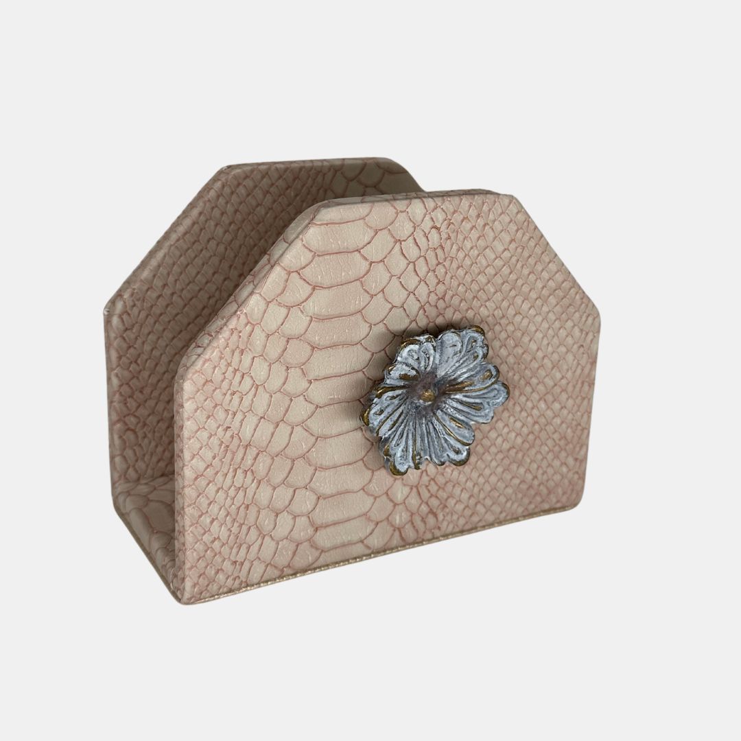 White Flower - Synthetic Leather Napkin Holder